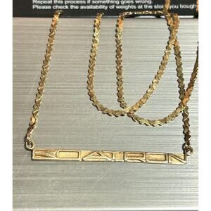 14k solid yellow gold Datron “ God” bar pendant chain necklace length 19” weigh